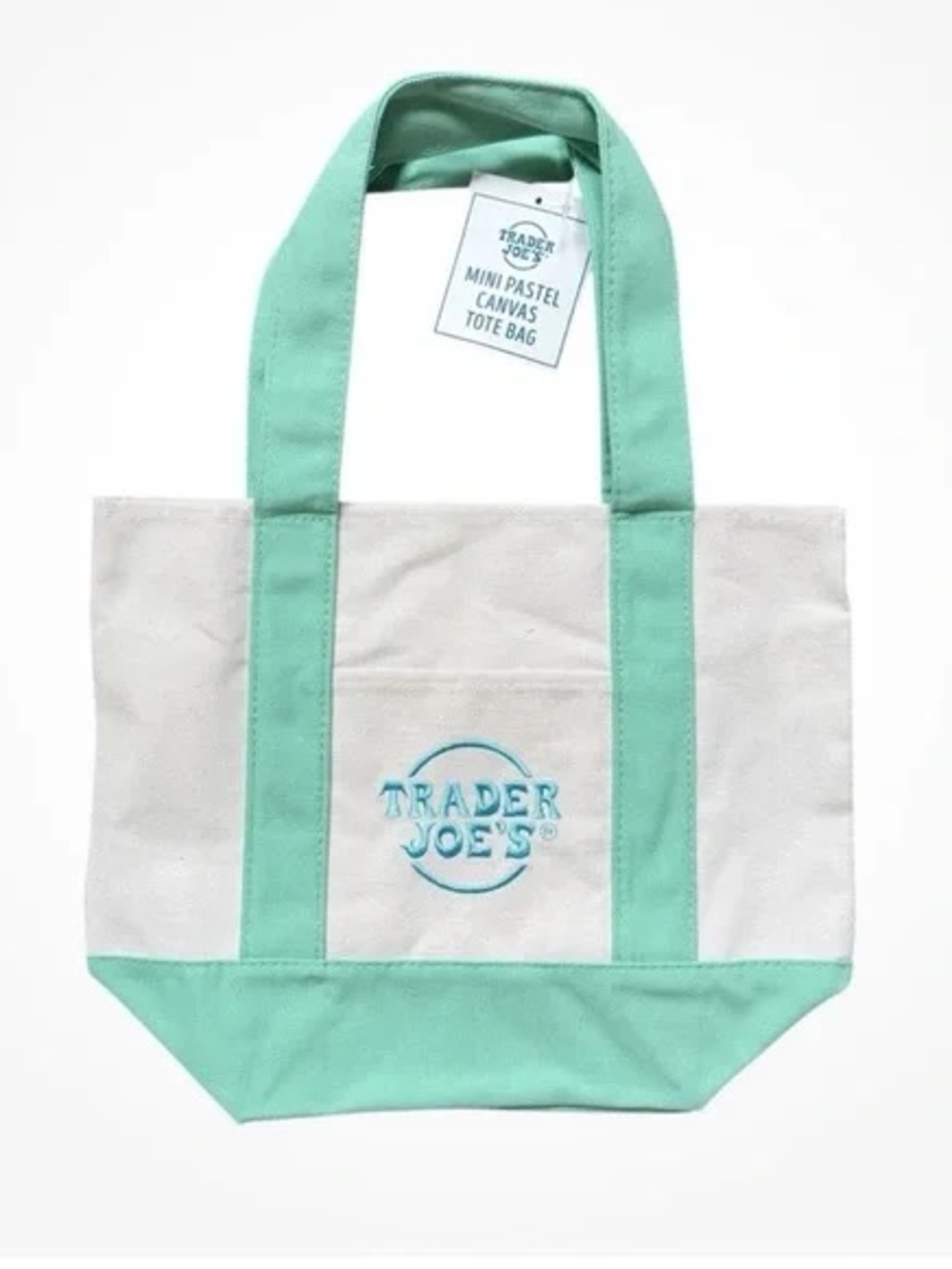 Trader Joe's Mini Pastel Canvas Tote Bag - Mint/White